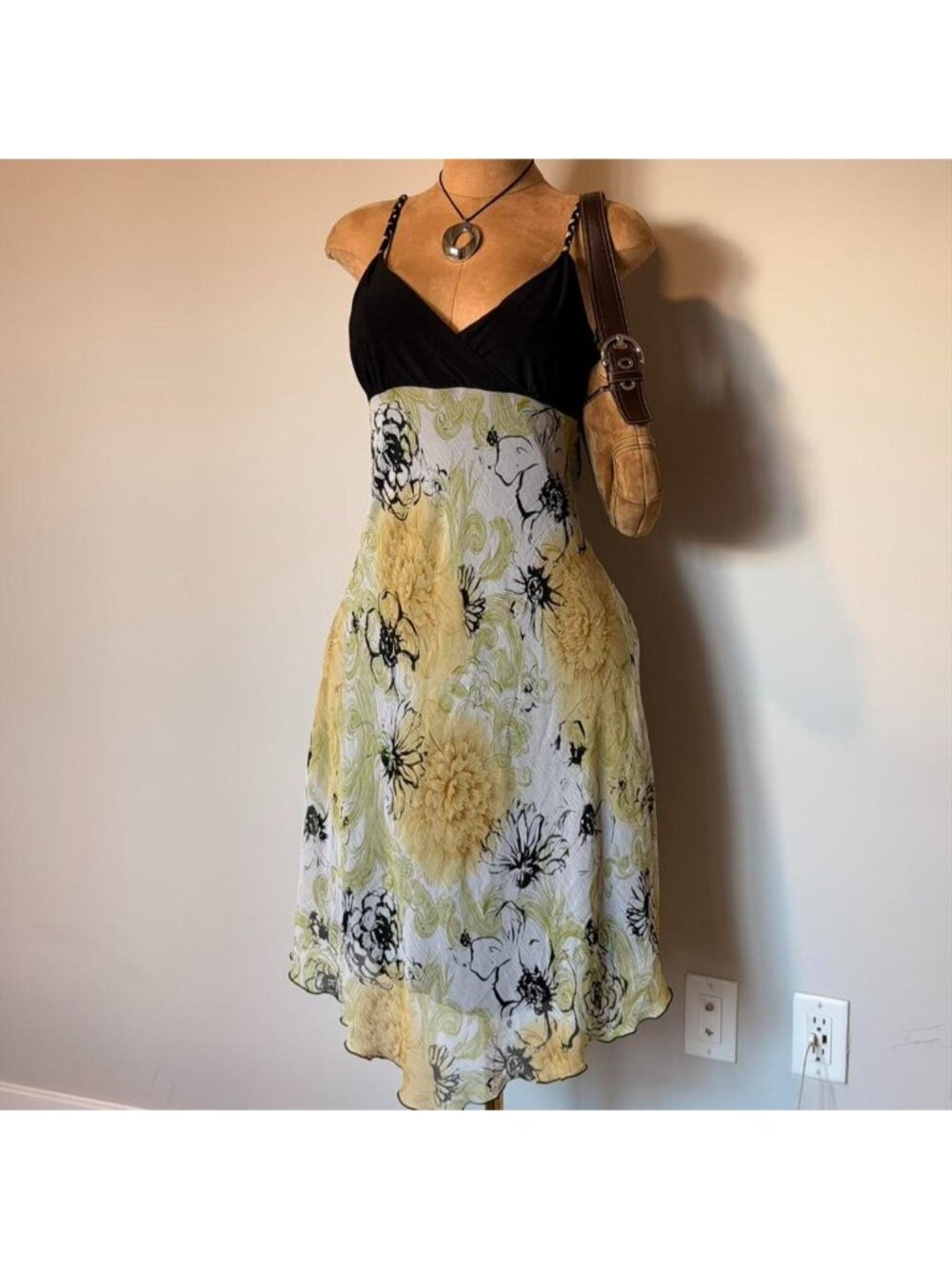 Dressbarn black & yellow floral midi dress